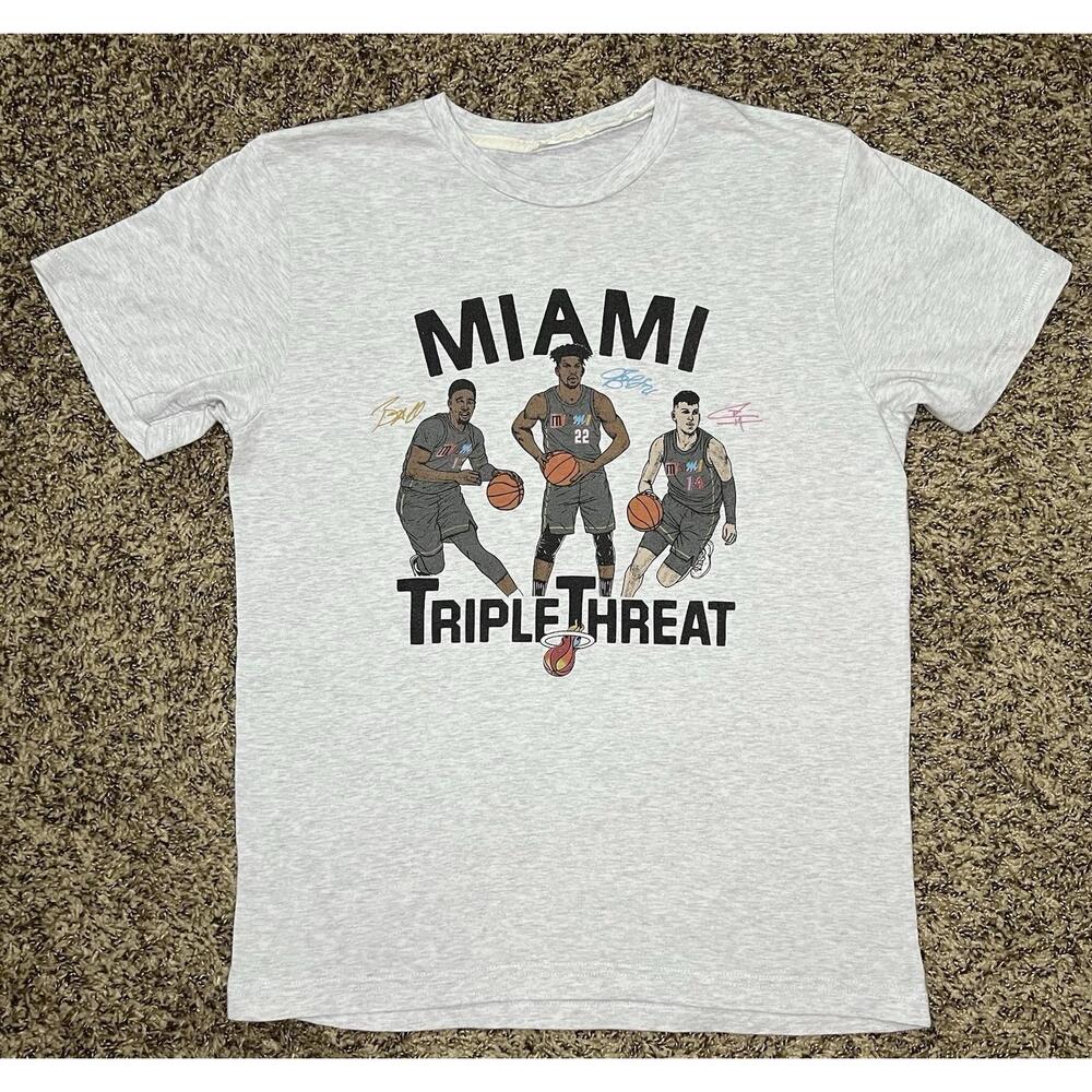 Homage Miami Heat Triple Threat T Shirt Md 20 X 27 Gray Short Sleeve